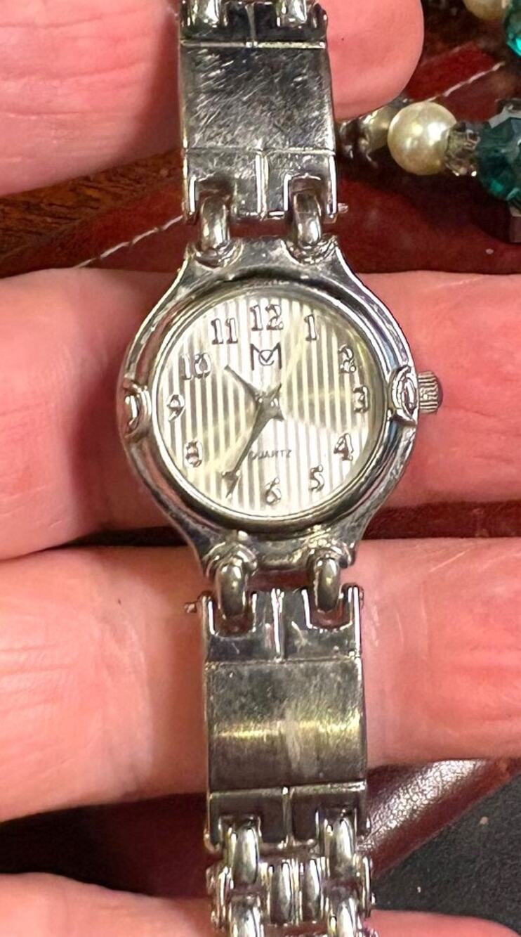 Women's 23mm silver Tone MC Watch,  Striped Background Face, Bracelet Band